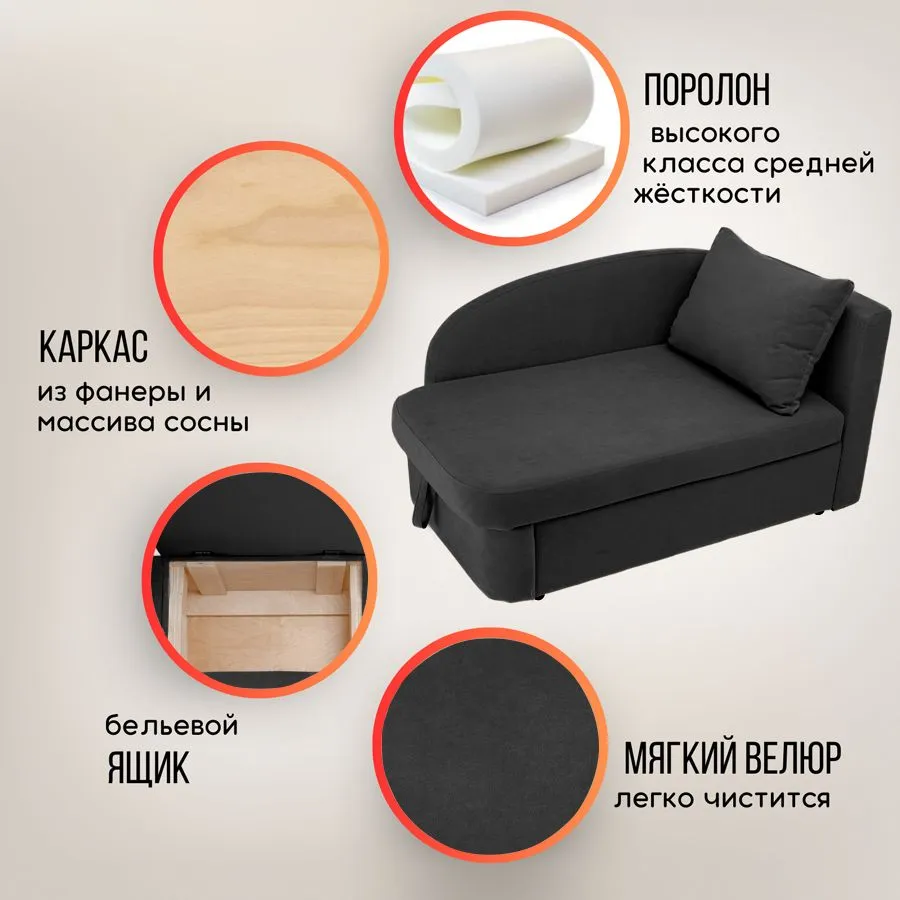 Диван-кровать правая 1050 графит Brendoss в Алапаевске - alapaevsk.mebel-e96.ru