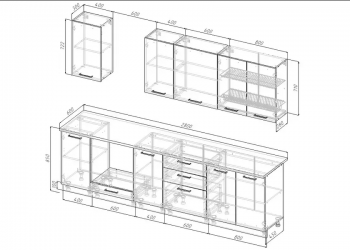 Кухонный гарнитур Санторини 2800 мм, Стол. 26 мм в Алапаевске - alapaevsk.mebel-e96.ru