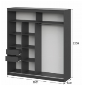 Шкаф-купе ШКП-3 2000 мм графит (СВ) в Алапаевске - alapaevsk.mebel-e96.ru