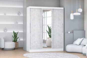 Шкаф-купе 1700 мм 3-х дверный с 1-м зеркалом (арт. 012) белый/цемент (Диал) в Алапаевске - alapaevsk.mebel-e96.ru