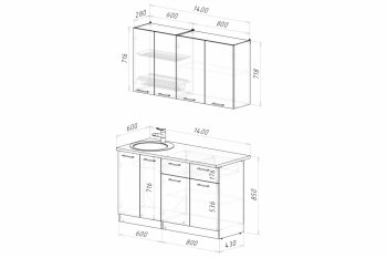 Кухонный гарнитур Асая Медиум 1400 мм (Герда) в Алапаевске - alapaevsk.mebel-e96.ru