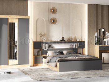 Спальный гарнитур Бася крафт/графит (Миф) в Алапаевске - alapaevsk.mebel-e96.ru