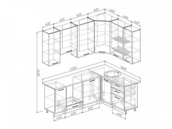 Угловой кухонный гарнитур Дели 2200х1600 мм в Алапаевске - alapaevsk.mebel-e96.ru