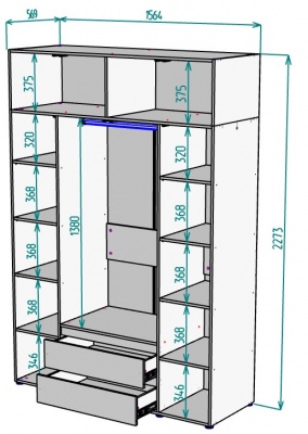 Шкаф 1564 мм Erik H328 + Антресоль HA4 (Белый) в Алапаевске - alapaevsk.mebel-e96.ru