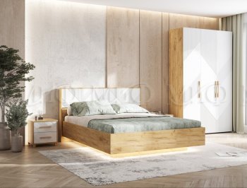 Кровать парящая Ирис крафт/белый с подсветкой (Миф) в Алапаевске - alapaevsk.mebel-e96.ru