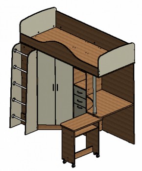 Кровать-чердак Теремок-1 Дуб молочный/Голубой в Алапаевске - alapaevsk.mebel-e96.ru