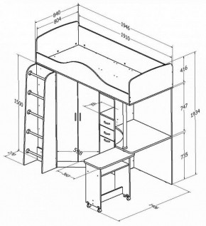 Кровать-чердак Теремок-1 Дуб молочный/Орех в Алапаевске - alapaevsk.mebel-e96.ru