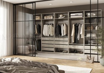 Гардеробная/шкаф 4000 мм Ларго №1 открытая дуб крафт серый (Миф) в Алапаевске - alapaevsk.mebel-e96.ru