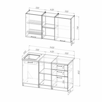 Кухонный гарнитур Лариса медиум 4 1400 мм (Герда) в Алапаевске - alapaevsk.mebel-e96.ru