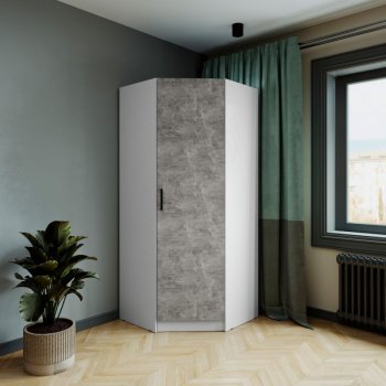 Шкаф угловой Ларс (угол скос), Белый/Ателье светлое (Микон) в Алапаевске - alapaevsk.mebel-e96.ru