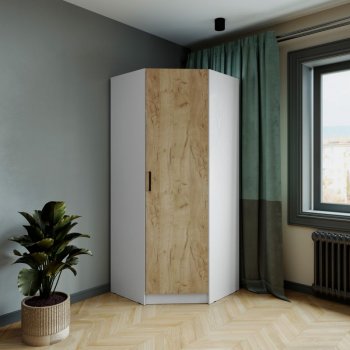 Шкаф угловой Ларс (угол скос), Белый/Крафт золотой (Микон) в Алапаевске - alapaevsk.mebel-e96.ru