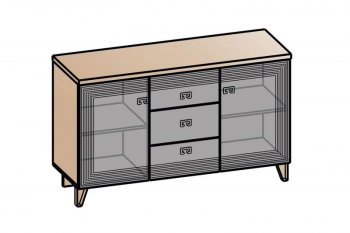 Комод 2дв, 3ящ Лежер КМ-3103 дуб серый/холст вулканический(СанТан) в Алапаевске - alapaevsk.mebel-e96.ru