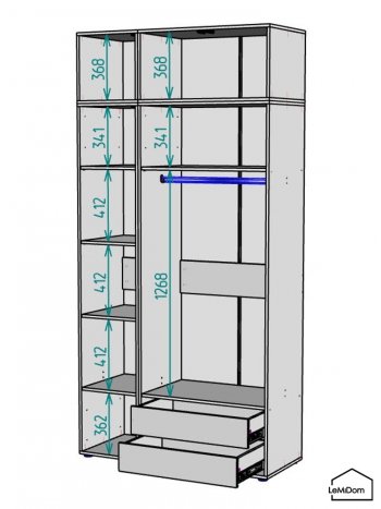 Шкаф с антресолью 1200 мм Linnea MHR-3A-2 2450х1200х510 (ДВ-М 11.1.25) в Алапаевске - alapaevsk.mebel-e96.ru