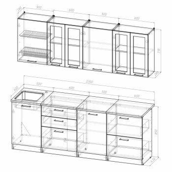 Кухонный гарнитур Лоретта компакт 2200 мм (Гретта) в Алапаевске - alapaevsk.mebel-e96.ru