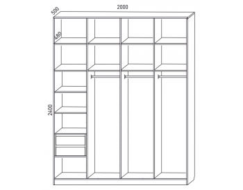 Шкаф распашной 2000 мм М6-4.6 Б+П+П+П 200 + антресоль + ящики (М6) в Алапаевске - alapaevsk.mebel-e96.ru