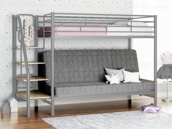 Кровать двухъярусная с диваном Мадлен-3 серый/серый/ясень шимо светлый в Алапаевске - alapaevsk.mebel-e96.ru