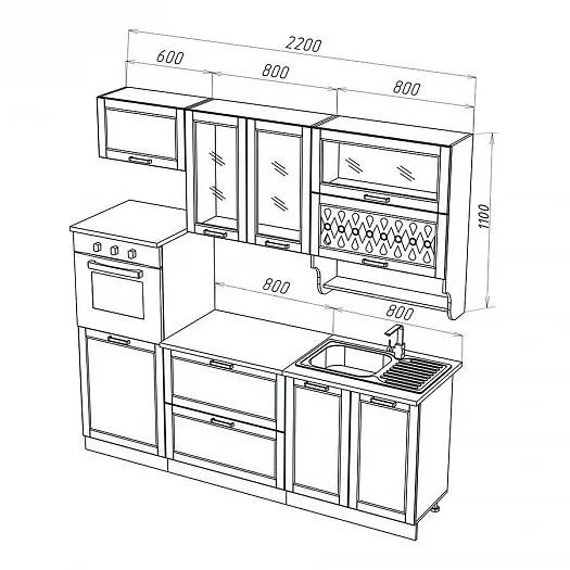 Кухонный гарнитур Милано 2200 мм Ком. №3 (Миф) в Алапаевске - alapaevsk.mebel-e96.ru