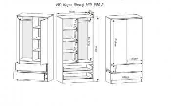 Шкаф 900 мм с антресолью Мори 900.2 графит (ДСВ) в Алапаевске - alapaevsk.mebel-e96.ru