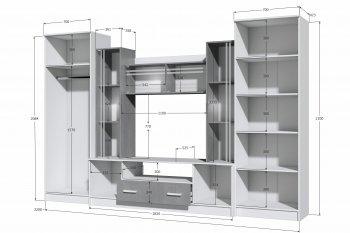 Стенка Николь-2 белый/бетонный камень(Зарон) в Алапаевске - alapaevsk.mebel-e96.ru
