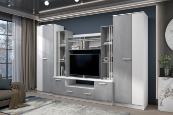 Стенка Николь-2 белый/бетонный камень(Зарон) в Алапаевске - alapaevsk.mebel-e96.ru