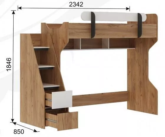 Кровать-чердак Омега-3 комп.2 в Алапаевске - alapaevsk.mebel-e96.ru