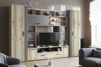 Гостиная Оскар-18-2 дуб делано/графит (Текс) в Алапаевске - alapaevsk.mebel-e96.ru