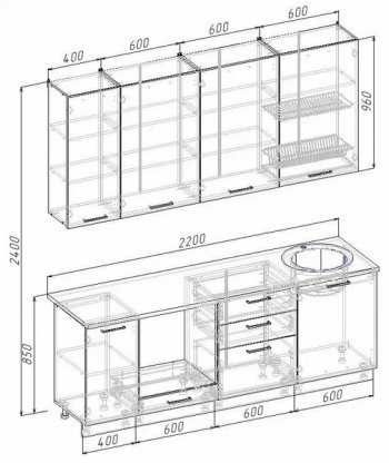 Кухонный гарнитур Смоки 2200 мм МДФ (Санвут) в Алапаевске - alapaevsk.mebel-e96.ru