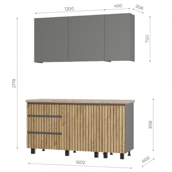 Кухонный гарнитур Шерлок 1600 мм (БТС) в Алапаевске - alapaevsk.mebel-e96.ru