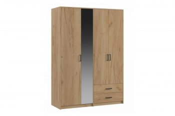 Шкаф 1500 мм  4-х ств. с зеркалом 2 ящ. SVETLANA LOFT, дуб золотой (Генезис) в Алапаевске - alapaevsk.mebel-e96.ru