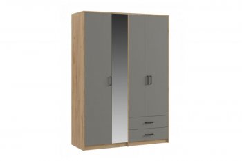 Шкаф 1500 мм  4-х ств. с зеркалом 2 ящ. SVETLANA LOFT, Дуб золотой/Серый (Генезис) в Алапаевске - alapaevsk.mebel-e96.ru