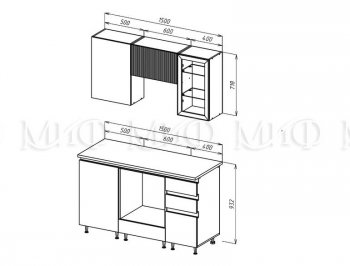 Кухонный гарнитур Техно-6 1500 мм (Миф) в Алапаевске - alapaevsk.mebel-e96.ru